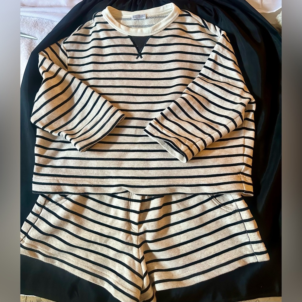 Brunello Cucinelli Cotton Monili-Beaded Sweatshirt and Shorts Set Size Small/0